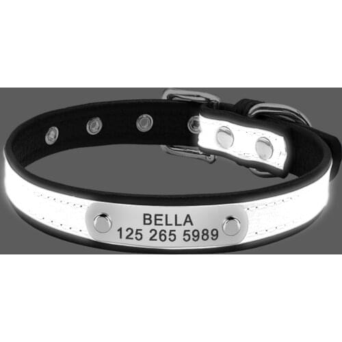 Engrave Reflective Dog Collar Custom Leather Pet Collars Cat ID Tag For Small Medium Large Pets Name Tel NO. Chains Dogs Gift