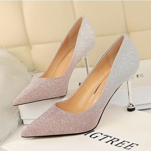 2021 Women Pumps Sexy High Heel Shoes For Women Bling Wedding Shoe Women Shoes On Heels Gradient Stiletto Ladies Pumps For Party