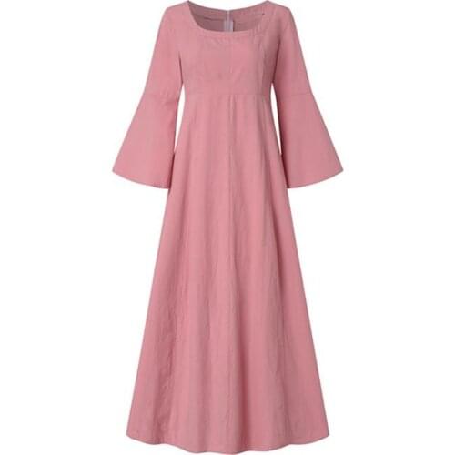Plus Size Cotton Linen Medieval Dress Vintage Renaissance Victorian Princess Gown Kaftan Long Sleeve Women Dresses Pink Robe 5xl