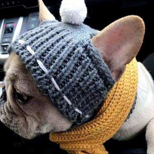 Winter Dog Cap Christmas Pet Hats Dog Accessories Woolen Dogs Hat With Ball for French Bulldog Pet Accessories Dropshipping