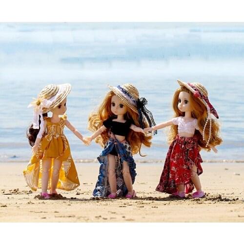 12 Inch Fashion Bohemian Dress Straw Hat Girl Jointed Doll 30cm 1/6 Bjd Dolls Toys For Children 3-7-12 Year Old Gift