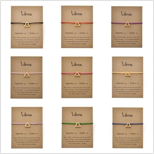 12pcs Fashion Jewelry 12 Constellation Zodiac Libra Lucky Rope Bracelet Bangles For Women Men Birthday Gift