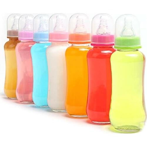 200/280ML Glass baby bottle feeding bottle Standard neck glass good quality naturally shaped teats with silicon nipple