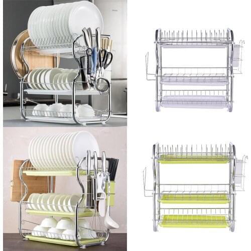 3 Tiers Dish Drying Rack Storage Shelf Kitchen Washing Holder Basket Plated Iron Knife Sink Dish Drainer Drying Rack Organizer