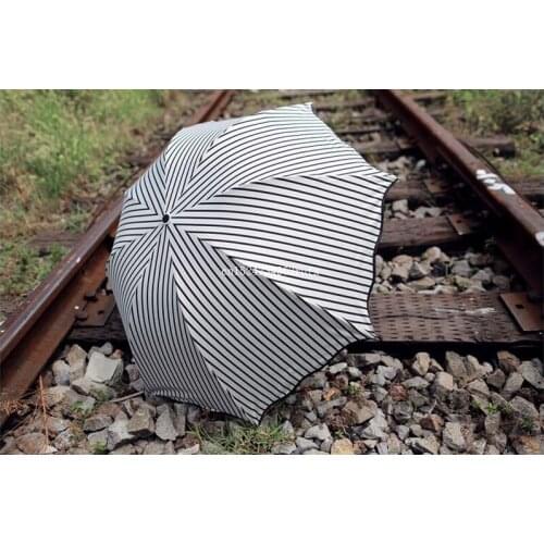 30 pcs Black Coating Anti UV Parasol Umbrella Multi-function Folding Umbrella Sun Rain Woman Girl Simple Stripe