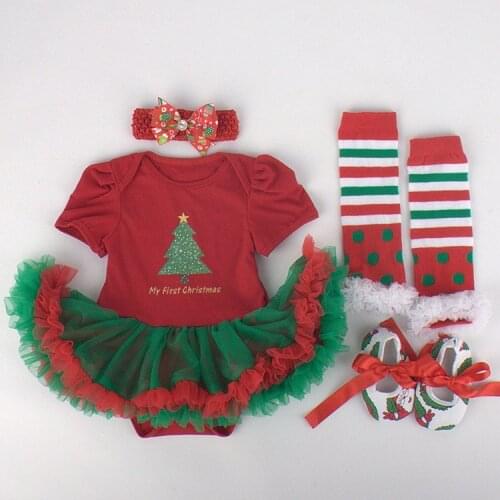 4pcs Newborn Baby Girls Christmas Clothes Headband+Bodysuit +Leg Warmers+Shoes Playsuit Jumpsuit Bebe Christmas Santa Bow Set