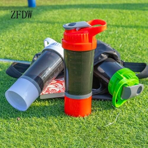 500ml Shaker Bottle Double Layers Fitness Kettle Portable Milk Shaking Plastic Cup Protein Powder Blender Nutrition Water Mixer