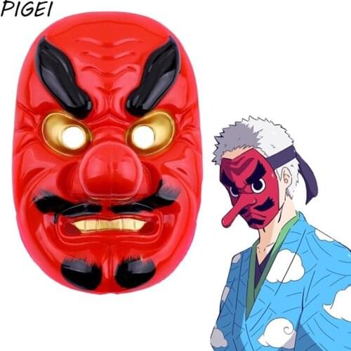 Anime Demon Slayer Cosplay Kimetsu no Yaiba Urokodaki Sakonji Mask Halloween Red HorrorTengu Long Nose Plastic Warrior Headgear