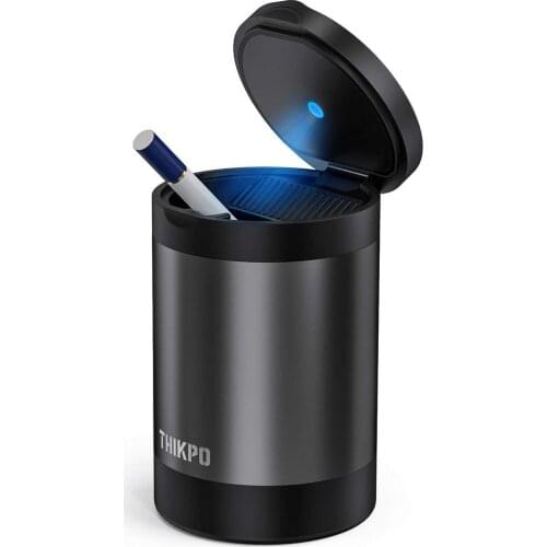 Car Indoor Ashtray Portable Ashtray Removable Stainless Steel Ashtray with Lid LED Blue Light Suitable for Many Car Models
