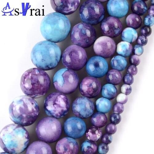 4 6 8 10 12mm Natural Stone Beads Purple Blue Spot Rain Stone Round Loose Spacer Beads For Jewelry Making DIY Bracelet Necklace
