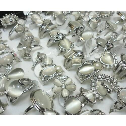 10pcs Whole Jewelry ring lots New Natural Cat eye stone Rhinestones Women Girls silver Plated Rings free shipping LB297