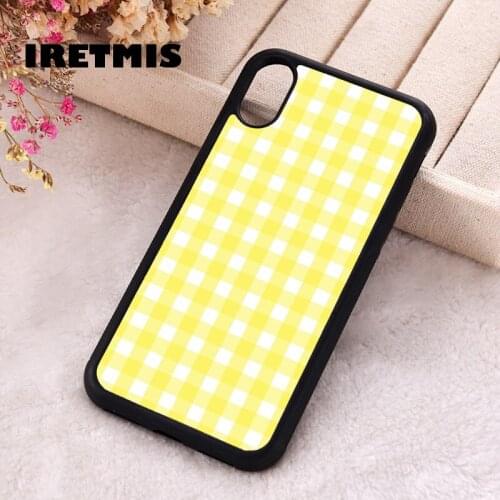 Iretmis 5 5S SE phone cover cases for iphone 6 6S 7 8 Plus X Xs Max XR 11 12 MINI Pro Pastel Yellow Gingham Check Pattern