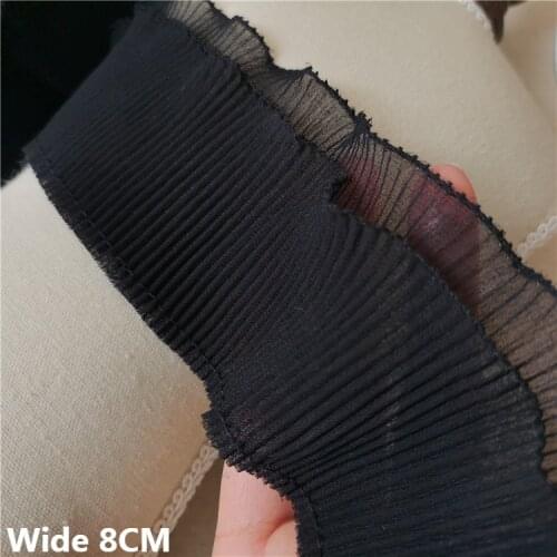 8CM Wide Double Layers Chiffon Pleated Lace Fabric Embroidered Ribbon Cuffs Skirt Hemlines Dress Collar Edge Trim Sewing Decor