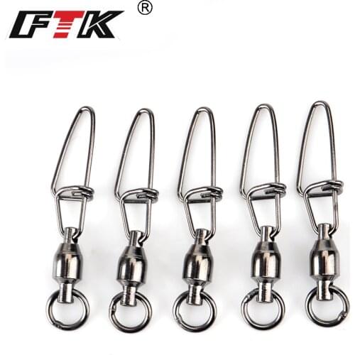 FTK 1 Pack 4# 5# Fishing Hook Lure Strong Rolling Swivel With Insurance Snap Connector Terminal Tackle