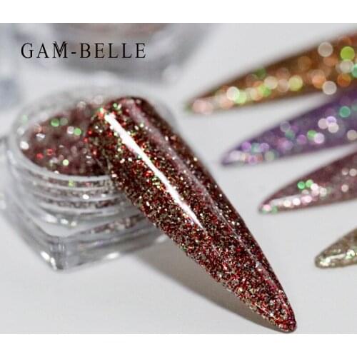 GAM-BELLE 1g/Box Nail Glitter Sequins Holographic Silver Colorful Chrome Pigment Nail Dipping Powder Acrylic Nail Art Decoration