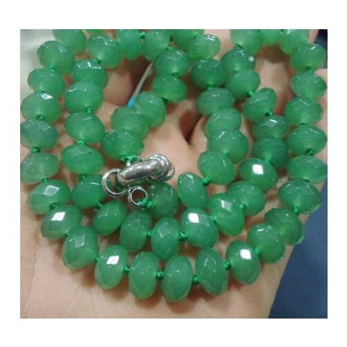 Hot sell ->@@ new Faceted 5x8mm Green Emerald Roundel Beads Necklace 18"