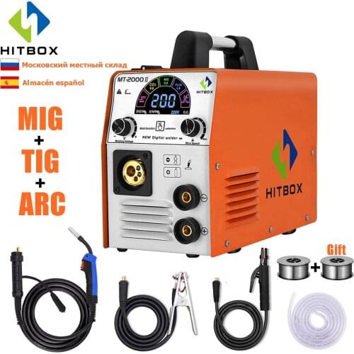 HITBOX Mig Welder Tig Arc Mix Gas No Gas Mig 220V Multi-Usages Stainless Steel Galvanized Carbon Iron Welding Machine MT2000
