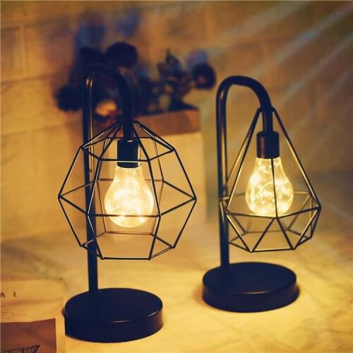 HobbyLane 5V LED Copper Wire Iron Table Reading Lamp Decor Geometric Shape Bedroom Decoration Night Light