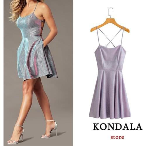 KONDALA Za Chic Shiny Sexy Party Dress Women Backless Drapped Mini Cami Dresses Summer Sleeveless Stylish 2021 Mujer Vestidos