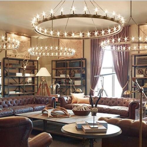 L American country vintage wrought iron chandelier classical industrial lamp round candle chandelier creative restaurant lampLED