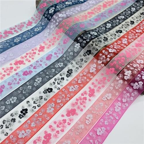 5yards 25mm Printing Flowers Ribbon Organza Ribbon For Crafts Bow Wedding Christmas Decoration Lace Crafts DIY Gift Package