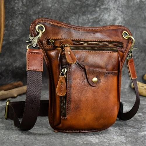 Luufan Genuine Leather Men Waist Pack Drop Leg Bag Phone Pouch Multifunction Design Small Messenger Bag Fashion Travel Belt Bag