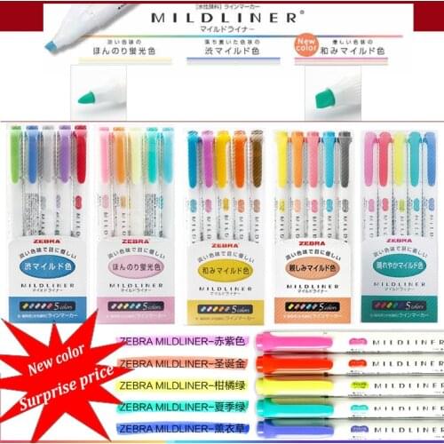 5pcs/set Japanese Zebra Mild Liner Double Headed Highlighter Pen Drawing Marker Pens Zebra Mildliner Scribble Stationery