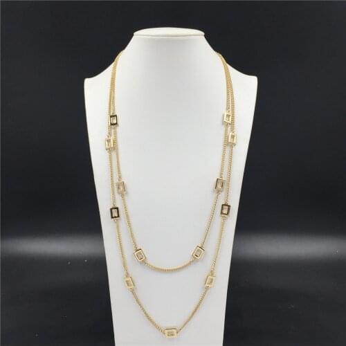 High Quality Layered Necklace Gold Color Fashion Chain with Square Linked Necklace for Women Friendship Jewelry