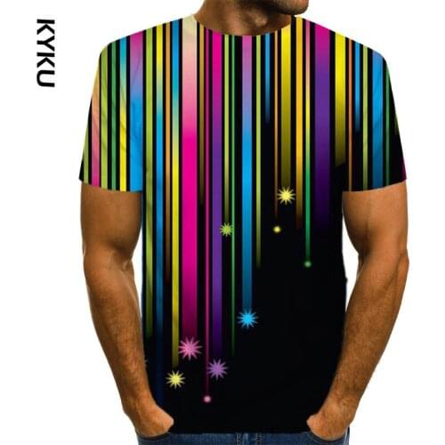 KYKU 3D Striped Print T Shirt Men New Short Sleeve Tshirt Men Funny Harajuku Casual T Shirts Hip Hop Steetwear Tops Tees
