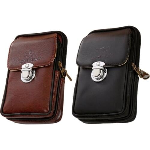 Waist Bag Sturdy Zip Closure Faux Leather Men Belt Pouch for Walking