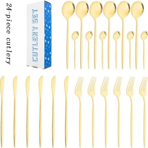 24-Piece Cutlery Set Stainless Steel Gold Kitchen Dinnenrware Set Flatware Dinner Knife Fork Spoon Teaspoon For Home Restaurant