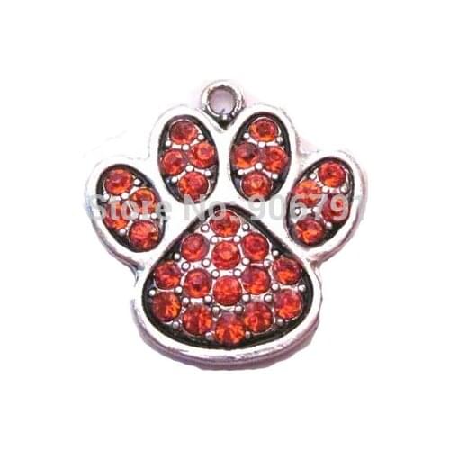 Newest styles!!! 100pcs a lot special rhodium plated Paw Print Orange Crystal Pendant charm