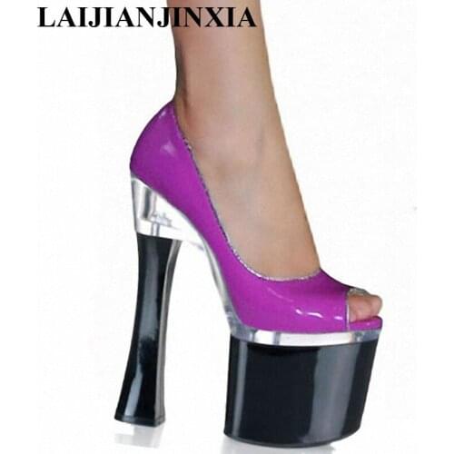 New type of color fish mouth bag with a thick bottom of the club with a single shoe, 18cm high heels, and the Dance Shoes