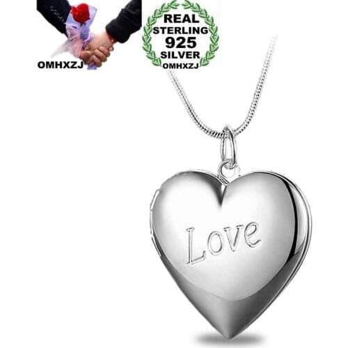 OMHXZJ Wholesale Personality Fashion OL Woman Girl Party Gift Silver Heart Love 925 Sterling Silver Charm Pendant Necklace CH64