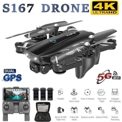 S167 Pro GPS RC Drone with 4K HD Camera 5G WIFI FPV Drone Way-point Flying Gesture Photo Brushless Foldable Quadcopter Mini Dron