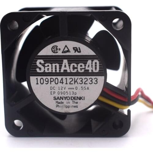 Sanyo Denki 109P0412K3233 DC 12V 0.55A 40x40x28mm 3-Wire Server Cooling Fan