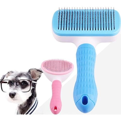 Pet Combing Hair Brush One-click Hair Removal Device Cat Dog Beauty Comb Hair Finishing Trim Tool Non-slip Pet Cleaning Supplies