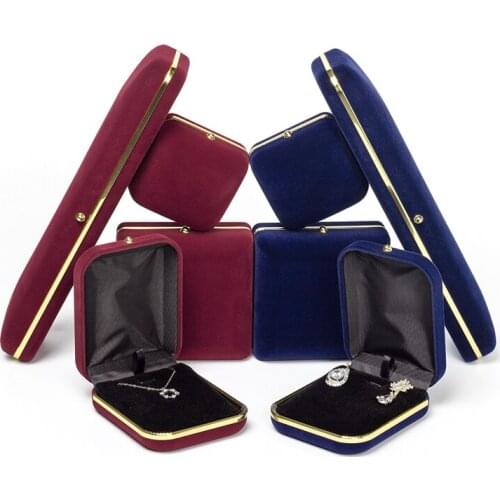 Vintage Red Blue High-end Velvet Jewelry Box Ring Pendant Bracelet Long Chain For Womens Wedding Anniversary Gifts Golden Trim