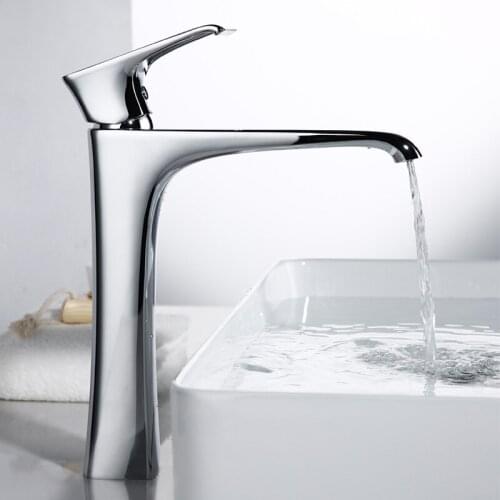 Bathroom Basin Sink Faucet Deck Mounted Hot And Cold Water Basin Mixer Taps Chrome Lavatory Sink Waterfall Single Hole Tap