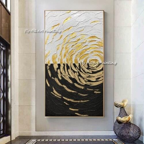 Modern Wall Art Pictures Gold Foil Canvas Handmade Oil Paintings Wall Pictures For Living Room Decor Abstract Art Cuadros