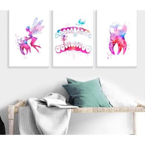 Stomatology Color Tooth Dental Posters And Prints Dentist Canvas Painting Tooth Fairy Wall Art Pictures For Clinic Room Decor