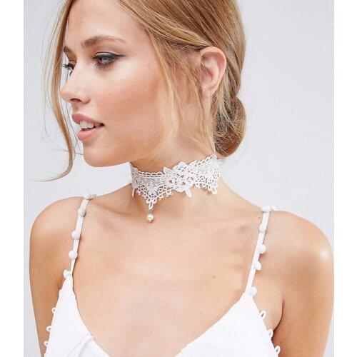 JOUVAL Vintage Lace Choker White Gothic Choker Necklace Women With Simulation Pearl Chocker Party Christmas Jewelry