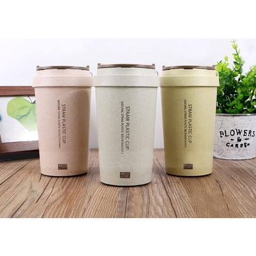 High Quality Pastoral Wheat Fiber Hand Milk Cups Cola Coffee Cup Student Sport With Cover Accessible Thermo Lid Drinking Water