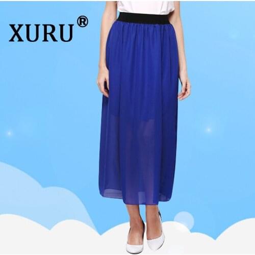 XURU summer new womens chiffon skirt elastic waist sexy large size skirt casual skirt