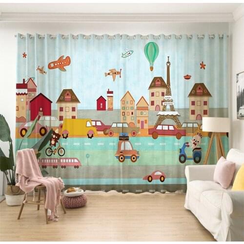 New Custom Made Cartoon Printed Curtains Baby Boys Window Treatments Environmental Green Children Curtain For Boys Bedroom