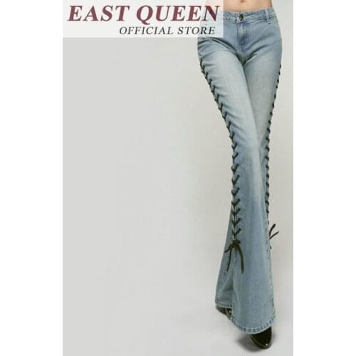 2018 summer skinny jeans for womens color block wide legged pants low tassel and basic stretch denim flared trousers FF273 b