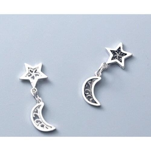 925 Sterling Silver Hollow Out Star+Moon Charm DIY Jewelry Accessories Set Fashion Women Decoration S925 Silver Small Pendant