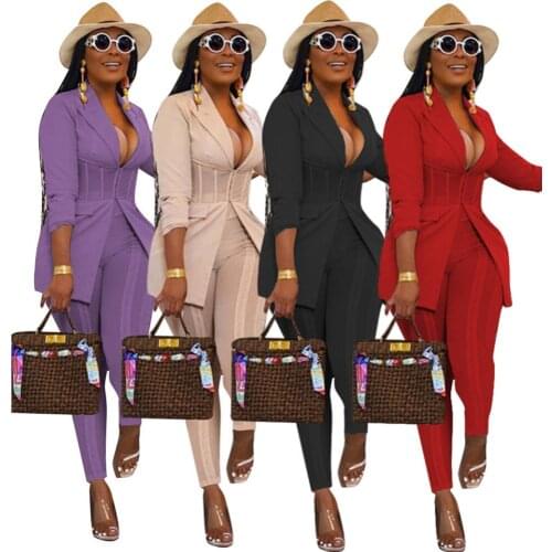 New Two Piece Outfit Fall Clothes for Women Long Sleeve Blazer Tops Pencil Pants Sets Fashion Streetwear Wholesale Dropshipping