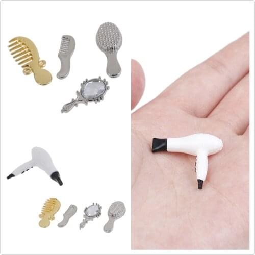 1/12 Doll House Miniature Practical Bathroom Accessory Hair Dryer Mirror Model Building Kits Kids Toys
