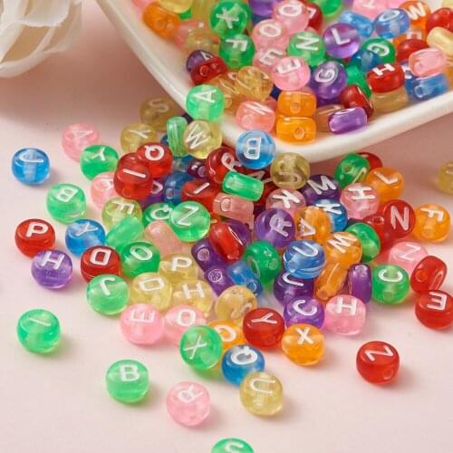 1500pcs Acrylic Alphabet Transparent Beads 26 Letters A~Z Flat Round Loose Spacer Beads Jewelry Making Name Bracelet Accessories